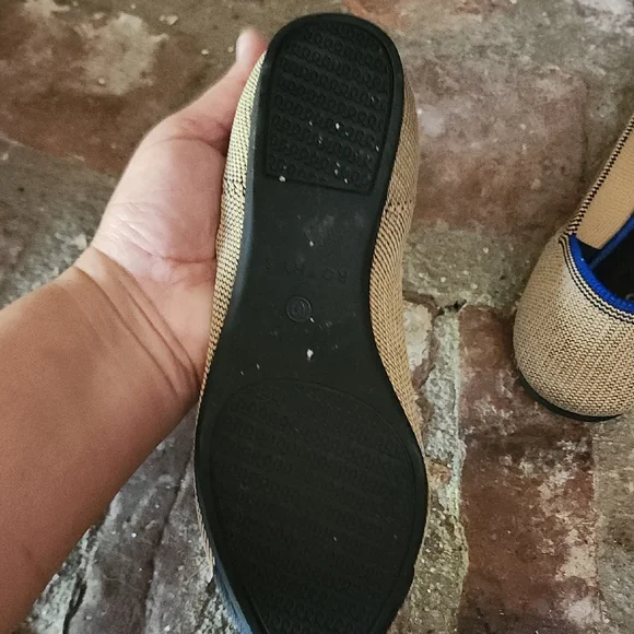 Rothy’s The Point Cap Toe Flats Size 8 Tan Black Knit Washable Work Chic - Picture 8 of 9